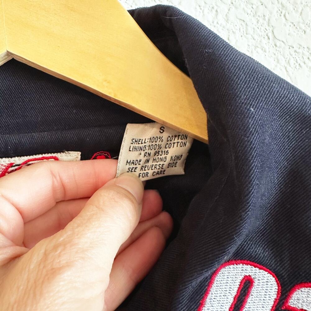 VTG Style Mens Racing Jacket With Embroidered Patches Small Retro Canvas Blue - Picture 4 of 8
